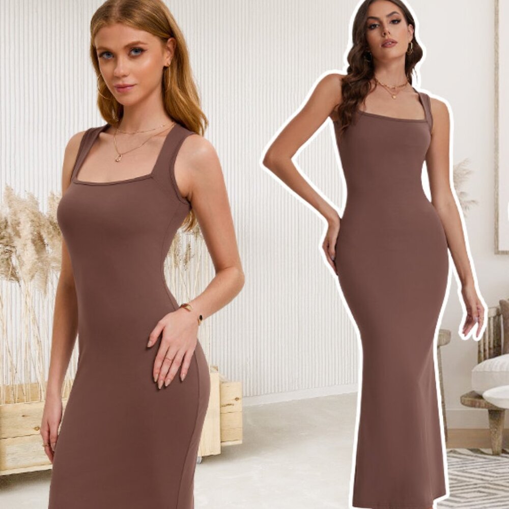 Women's Bodycon Maxi Dress Square Neck